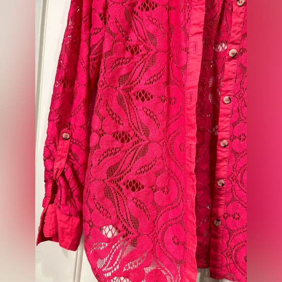 Maeve by Anthropologie Pink Rose Floral Lace Button Down Top - Picture 6 of 9